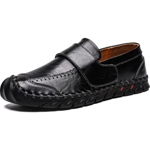 2021 Genuine Leather Men Casual Shoes Brand Mens Loafers Moccasins Breathable Slip on Black Driving Shoes Plus Size 46