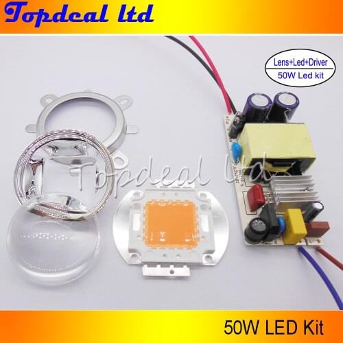 5set 50W 380-840NM full spectrum led grow lights kits + 20-100W 44mm lens kit + AC 110V 220V 50w led driver