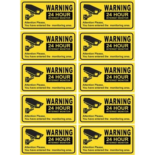 10PCS Waterproof Video Camera Surveillance Security Stickers Decals Warning Alarm Signs for Home Office School Shop