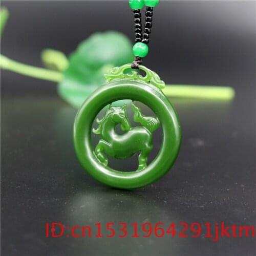 Jade Horse Pendant Necklace Green Charm Gifts Out Chinese Carved Fashion Jewelry Amulet for Jadeite Men Natural Double-sided