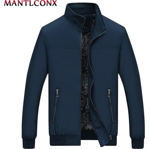 MANTLCONX 2020 New Spring Casual Brand Mens Jackets and Coats Stand Collar Zipper Male Outerwear Men Jacket Black Mens Clothing