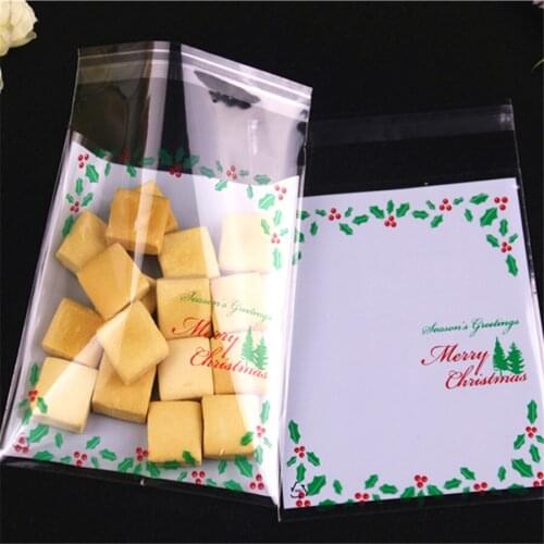 New Design 100pcs/lot 10x13cm Merry Christmas Sachet Plastique Bonbon Christmas Candy Packaging Plastic Self Adhesive Bags