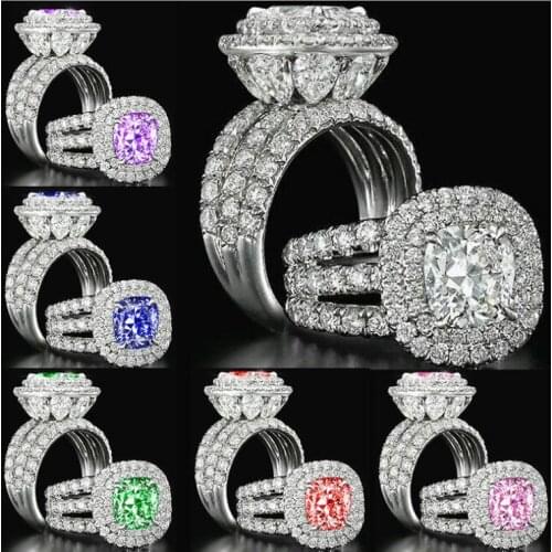 YaYI Jewelry Princess Cut Prong Setting Natural Cubic Zirconia Silver Color Engagement Wedding Party Gift Brand Rings (No glue)