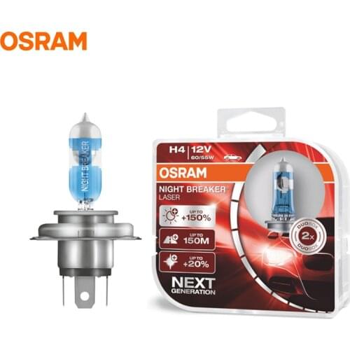 OSRAM H4 9003 12V 60/55W New Night Breaker Laser Next Generation Car Halogen Headlight Hi/lo Beam +150 Brightness 64193NL, 2X