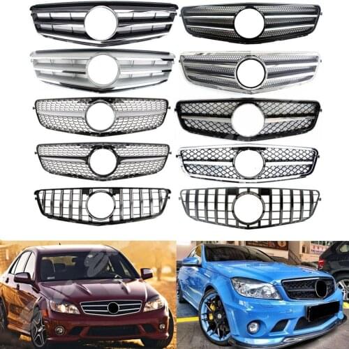Front Racing Billet Bumper Grille Upper Facelift Grill For Mercedes-Benz W204 C Class 2008 2009 2010 2011 2012 2013 2014 GTR