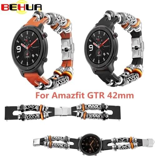 20mm Fashion Retro Leather Watch Band Strap for Xiaomi Huami Amazfit Bip GTS BIT Lite Youth Replacement Wrist band Genuine strap