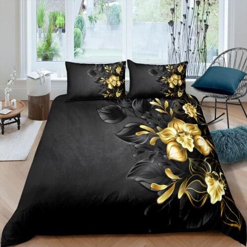 Home Living Luxury 3D Golden Flower Bedding Set Duvet Cover Set Pillowcase Kids Bedding Set Queen and King EU/US/AU/UK Size