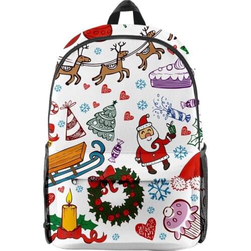 Christmas Xmas gift Oxford Cloth Shoulder Backpack Printed Multi Zipper Pack Casual Girls Student School Bag