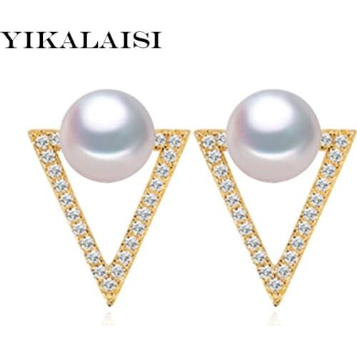 YIKALAISI 925 Sterling Silver pearl earrings jewelry 7-8 MM 100% natural Pearl stud earrings For Women Best gift