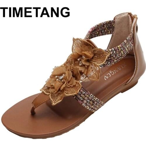 TIMETANG 2021 Sandals women summer fashion flip flops flowers bohemian mother shoes