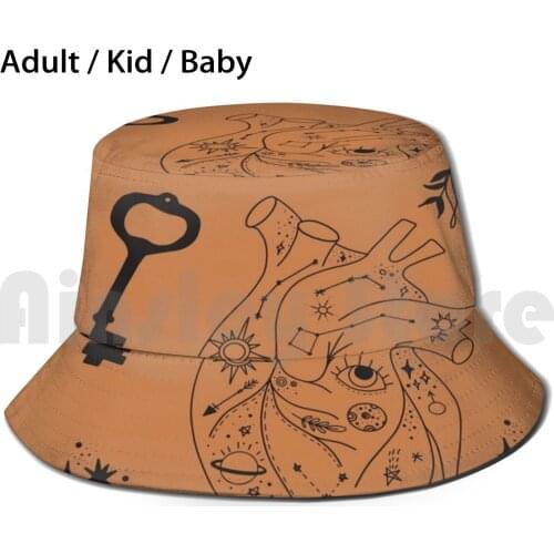 The Key To The WitchS Heart Sun Hat Foldable UV Protection Magic Stars Witch Cute Magical Fantasy Moon Black Fun Magic