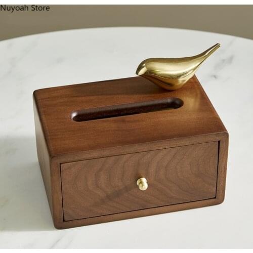 Modern Black Walnut Wooden Tissue Box Creative Pull-out Napkin Box Household Solid Wood Pumping Box Living Room Accessories