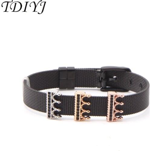TDIYJ Fashion Mesh Keeper Bracelet with 3 Colors Crown Slide Charms For Women 1Set