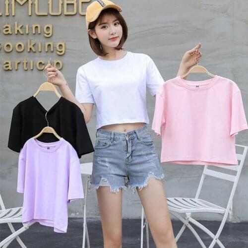 Casual Basic White Crop Top T Shirt Elegant Short Sleeve Woman Tshirt High Street Cotton Tshirts Purple Women Summer Streetwear
