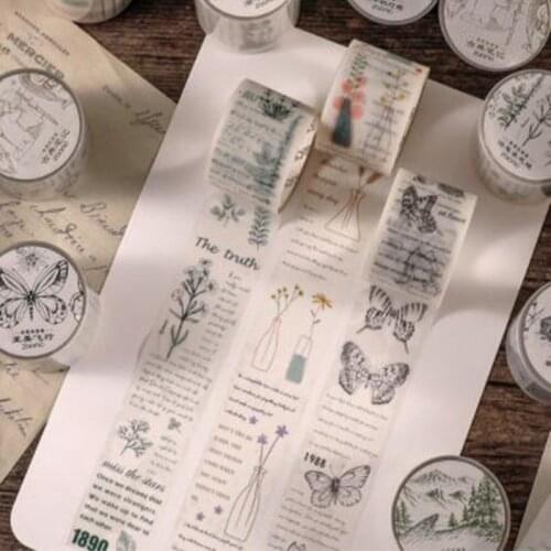 Vintage Butterfly Plant Kawaii Planner Handbook Decorative Washi Masking Tape School Supplies Korean Stationery Album Stickers