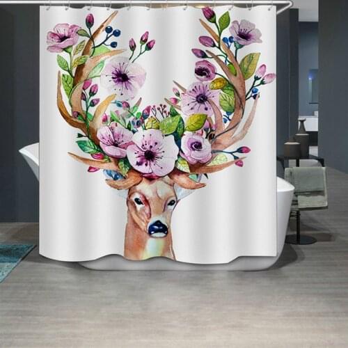 Digital 3D Printing Sika deer Bath Curtain Polyester Waterproof Individuality Bathroom Partition Curtain Bathroom Shower Curtain