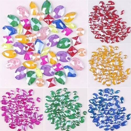 Jelly candy 9 shapes mix 50pcs/p glass crystal flat back with two holes Sew on rhinestone beads Crystals garment shoes bag diy