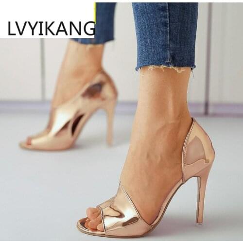 2020 New High Heels Sandals Woman Summer Sexy Ankle Strap Open Toe Gladiator Party Dress Women Shoes Golden snake Casual