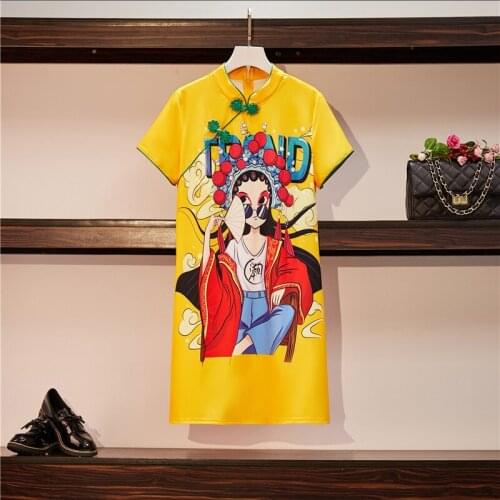 Chinese Cheongsam 2020 Summer Elegant Womens Short Sleeves Retro Print Dress Female Dresses A3860