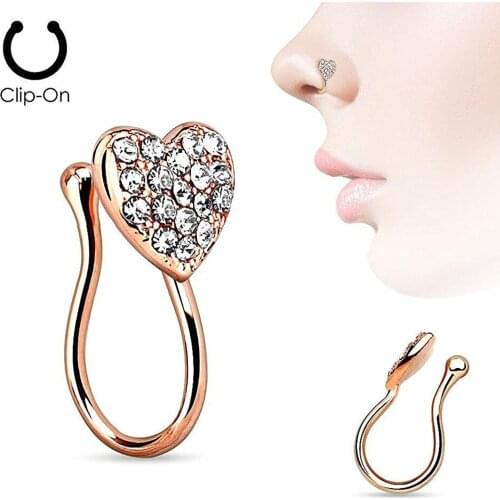 1Pcs Stainless Steel Nose Clip With Rhinestone Love Nose Ring Body Piercing Jewelry Trend Hip Hop Boys Girls Personality Jewelry