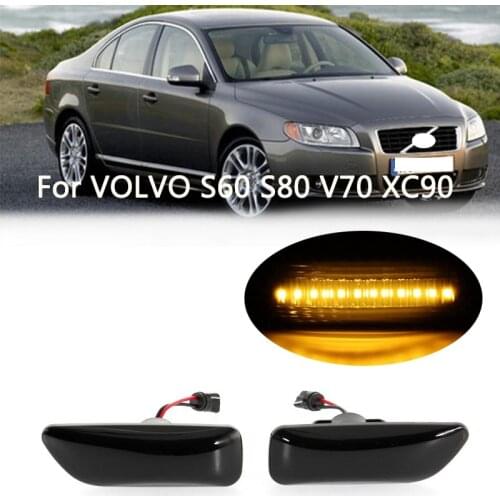 2Pcs Smoked Black Car Side Indicator LED Dynamic Front Side Marker Turn Signal Indicator Lamp For VOLVO S60 S80 V70 XC90
