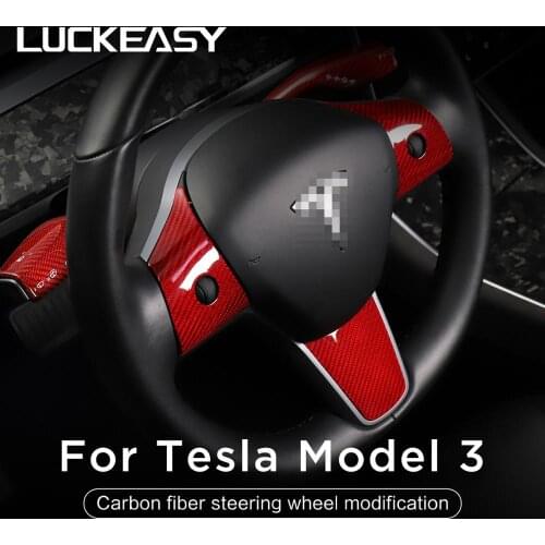 LUCKEASY Car interior accessories steering wheel patch For Tesla Model 3 steering wheel accessories carbon fiber parts 3pcs/set