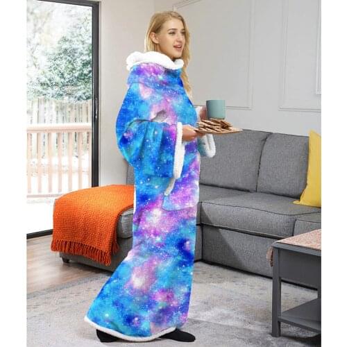 35% Off Unisex Lamb Cashmere Home Wearable Blanket Tie-dye Dot Print Long Couple Outfit Thick Warm Loose Maxi Dress