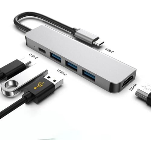 5 In 1 Multi USB C HUB 4K To HDMI-compatible VGA USB Audio Adapter for MacBook Type C HUB Fast Charge Docking Station for Laptop