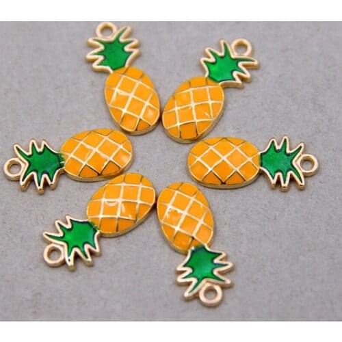 6pcs New Gold Pineapple Fruit Alloy Enamel Charms Pendant Beads Fit Bracelet For Women Girl Jewelry Making Accessories Findings