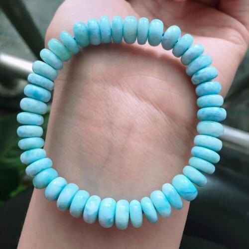 8.8mm Natural Blue Larimar Abacus Beads Bracelet Women Men Water Pattern From Dominia Powerful Bracelet Genuine AAAAAA