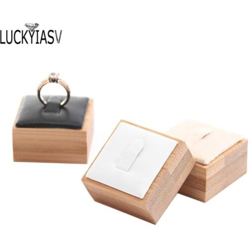Bamboo Wooden Rings Pendant Display PU Leatherette & Velvet Jewelry Display Stand Holder Jewelry Organizer Tray Ring Rack Clip