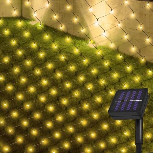BEIAIDI 1.5x2M 2X3M LED Solar Powered Net Mesh String Light Christmas Wedding Holiday String Garland Window Curtain Icicle Light