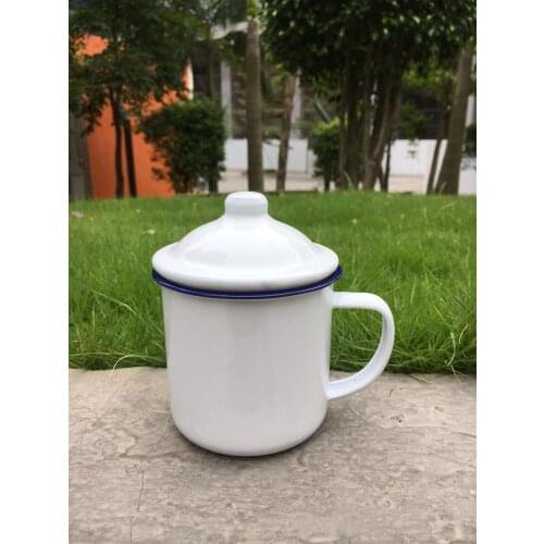 Rust free good quality 370ml unbreakable plain white cookable heatable enamelware enamel ware with lid