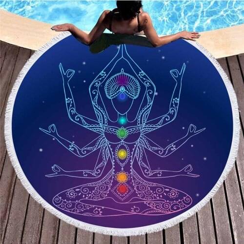Bohemian Yoga Chakras Beach Towel For Adults Mandala Round Beach Towels Picnic Beach Mat Serviette De Plage Toalla Playa Blanket