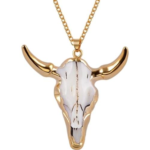 Fashion Cow Pendant Bull Head Necklace Long Chain Gold Horn Stylish Women Men Jewelry Gift