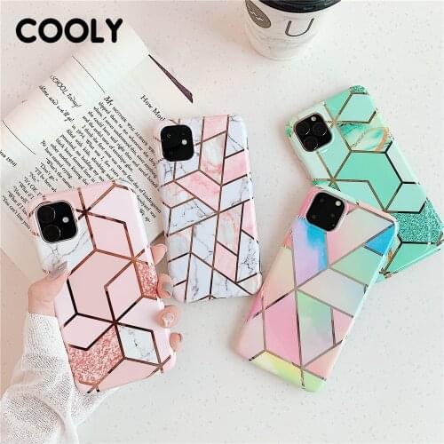 Plating Geometric Marble Phone Case For iphone 12 11 6 6S 7 8 Plus X XR XS 11 Pro Max SE 2020 Glossy Soft IMD Back Cover Capa