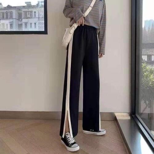 Large Big Plus Size Korean Style Long Trousers Flare Wide Leg Fat Female Full Pants Lattice Solid Slim High Waist Pants Women