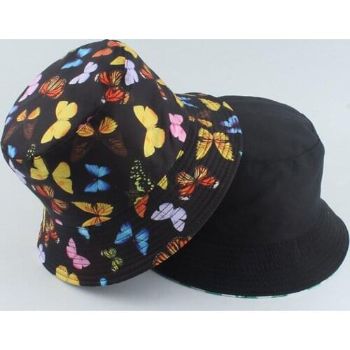 New Butterfly Print Double-sided Fisherman Hat Leisure Bucket Hat Summer Sun Hats For Women Men Gorro Outdoor Adult Sun Hat