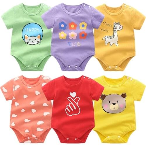 Ins Summer Newborn Baby Clothes 2021 Cotton Baby Boys Girl Bodysuit Toddler Twins Cartoon Short Sleeve Clothing Jumpsuits Infant