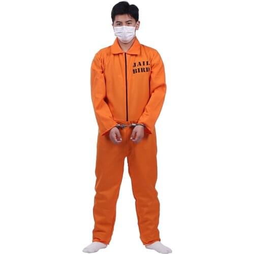 MENS PRISONER CONVICT COSTUME HALLOWEEN FANCY DRESS XMAS ORANGE OVERALL JUMPSUIT