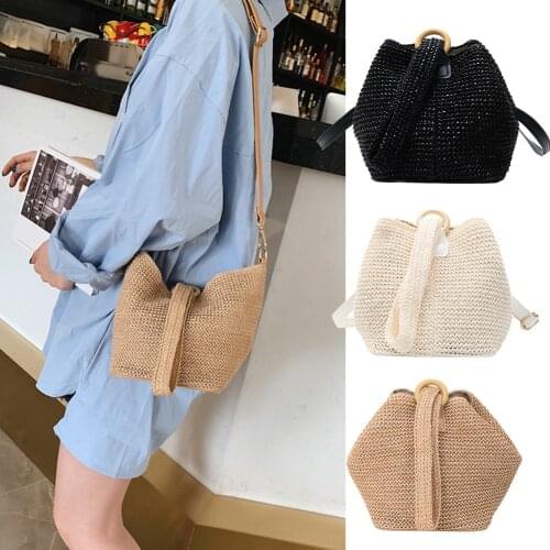 Round Handwoven Straw Bag Openwork Hand-Woven Shoulder Messenger Beach Travel Purse Bohemian Style Summer Women Bags