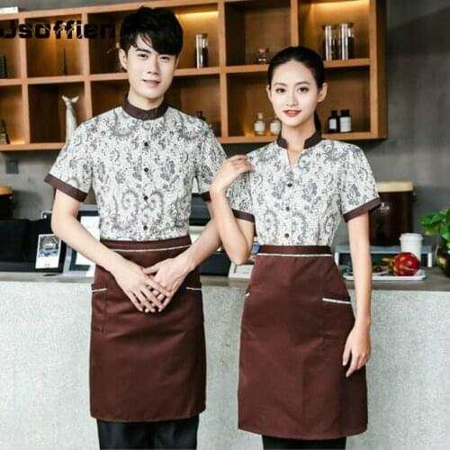 Summer Women Hotel Work Overalls Short-Sleeve Western Restaurant Waiter Uniform Cafe Waitress Uniform Tea Cofee Shop Woker Wear