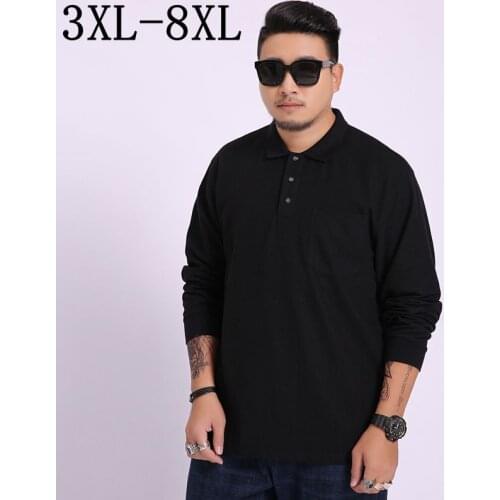 Size 5XL 6XL 7XL 8XL 2019 New Spring Casual Polo Shirt Men With Pocket Long Sleeve Loose Mens Polos Top Brand Camisa Polo