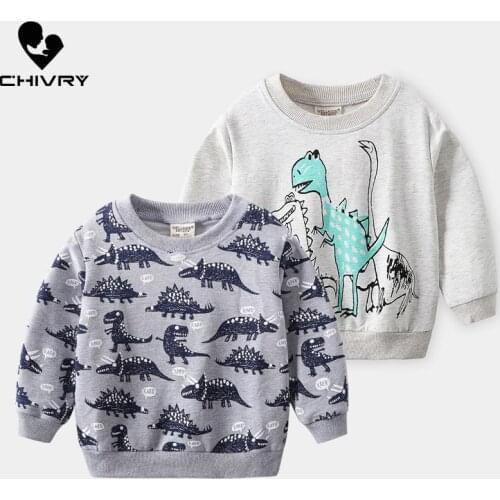 New 2020 Kids Spring Autumn Hoodies Sweatshirts Boys Cute Cartoon Dinosaur O-neck Pullover Sweatshirt Tops Children Clothing