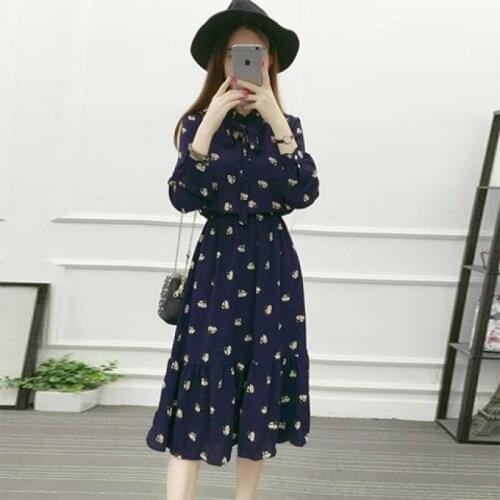Dress Spring Summer Printed Dress Waist Dress Fashionable Dress Mid-length Dress