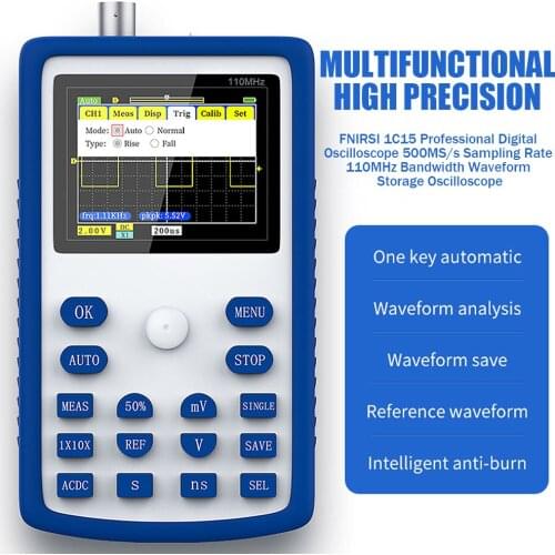FNIRSI 1C15 Professional Digital Oscilloscope 500MS/s Sampling Rate 110MHz Bandwidth Waveform Storage Oscilloscope Tools