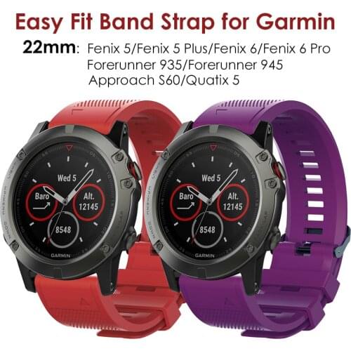 Fenix 5 Band 22mm Silicone Watch Strap for Garmin Fenix 5 Plus/ Fenix 6 Pro/ Forerunner 935/Approach S60/Quatix 5 Easy Fit Bands