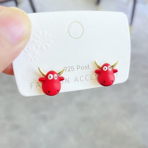 Earrings cute girl little red bull new simple red small earrings hypoallergenic earrings exquisite Women Trend Jewelry Earrring