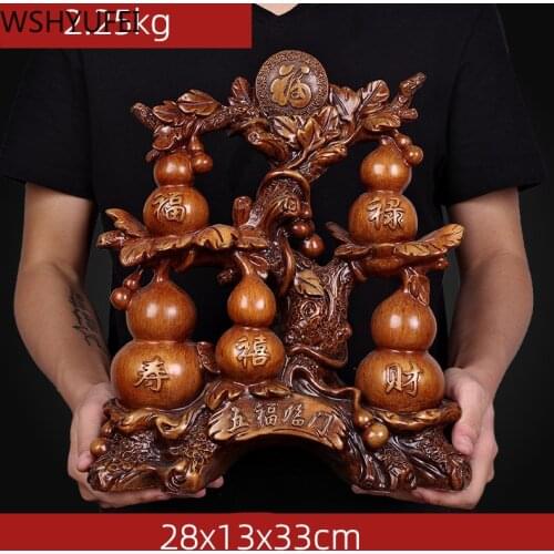 Chinese Style Fengshui Lucky money fu gourd Resin Statue Desk office living room Crafts Ornaments Housewarming Christmas Gifts