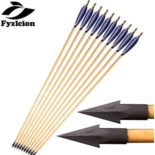 6/12/24pcs Hunting Archery Wooden Arrows Bolts 32Inch Pine Arrow 5 Inch Real Turkey Feathers Fit Compound Bow
